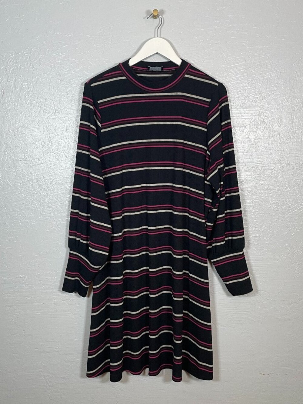 Lane Bryant Women Plus Size 22/24 Black Pink White Stripe Ribbed Knit Dress